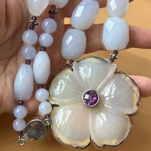 CHARLES ALBERT CHALCEDONY AMETHYST STERLING SILVER NECKLACE PENDANT PIN BROOCH